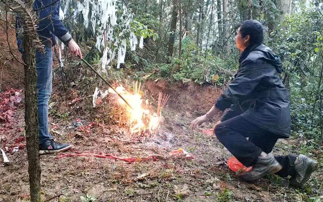 实拍湖南农村清明上坟全过程,阿姨背着孩子全家人都上山,不忘根