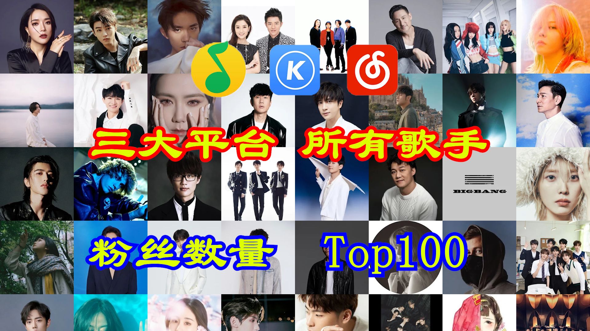 2024年三大平台所有歌手粉丝排行TOP100哔哩哔哩bilibili