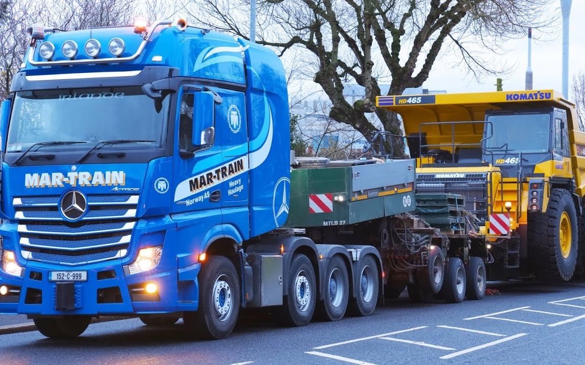 【4k 大件运输】奔驰阿克托斯运输小松hd465矿用自卸车_哔哩哔哩_bili