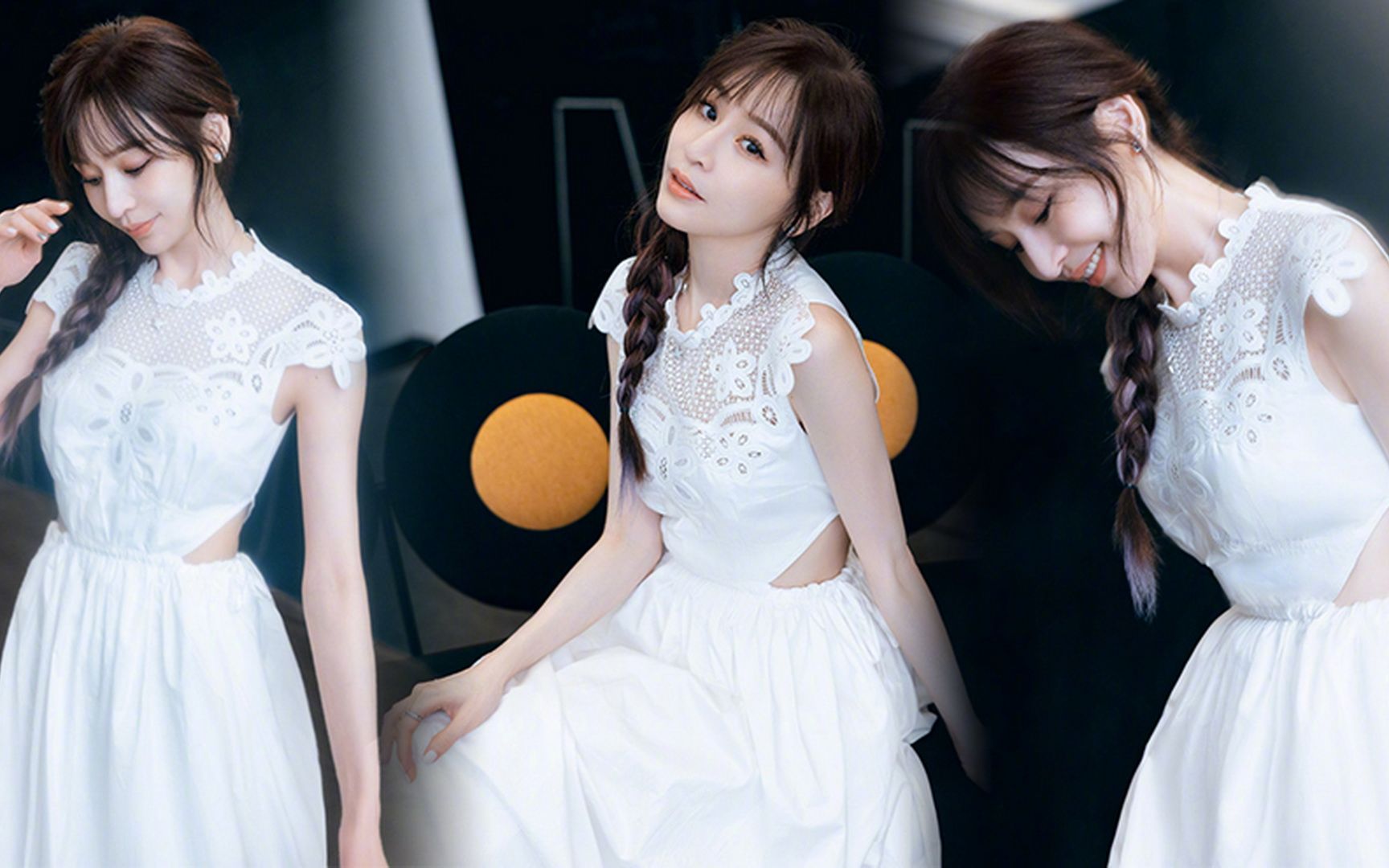 王心凌穿白色连衣裙梳单侧麻花辫自称温柔小姐姐