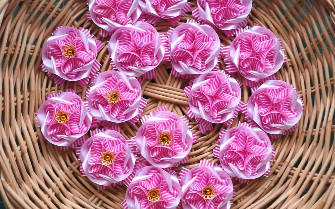 手工彩带编织各种花图片