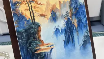 古风青山～油画棒过程