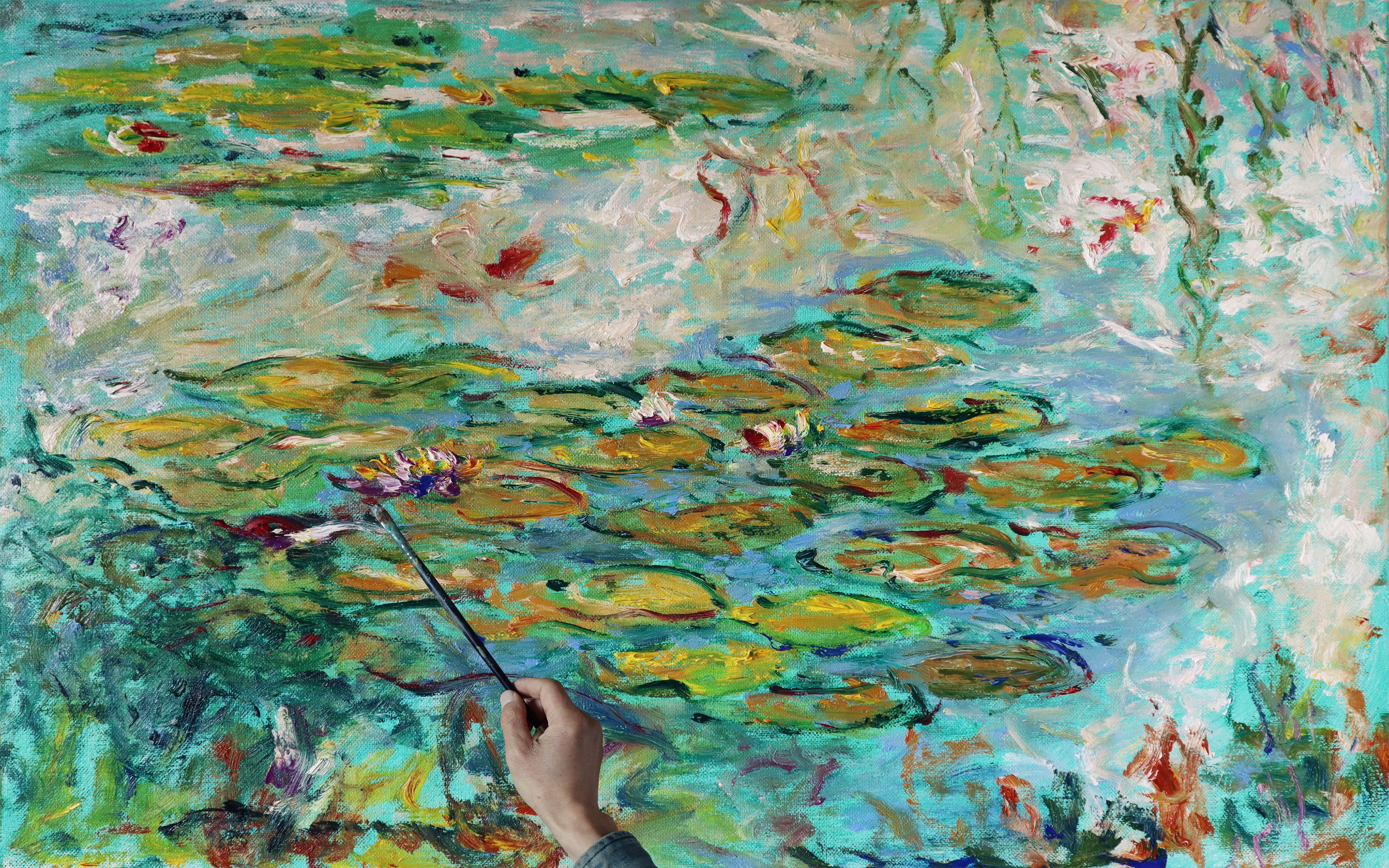 印象派的油画是如何完成的?油画风景,睡莲(五)