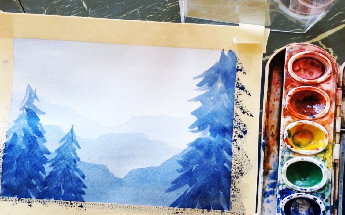 用单色完成的水彩风景画,这个我应该能画出来吧