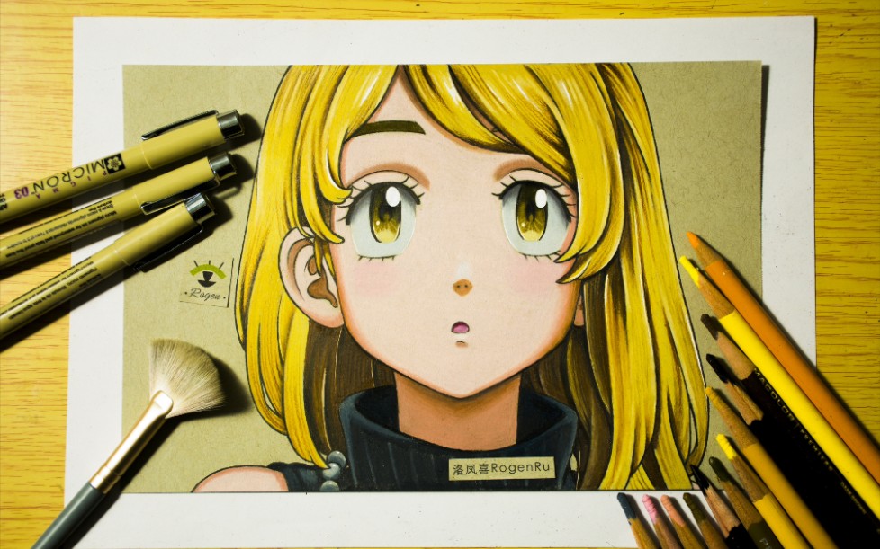 漫画结合油性彩铅和马克笔画动漫人物佐野艾玛手绘完成