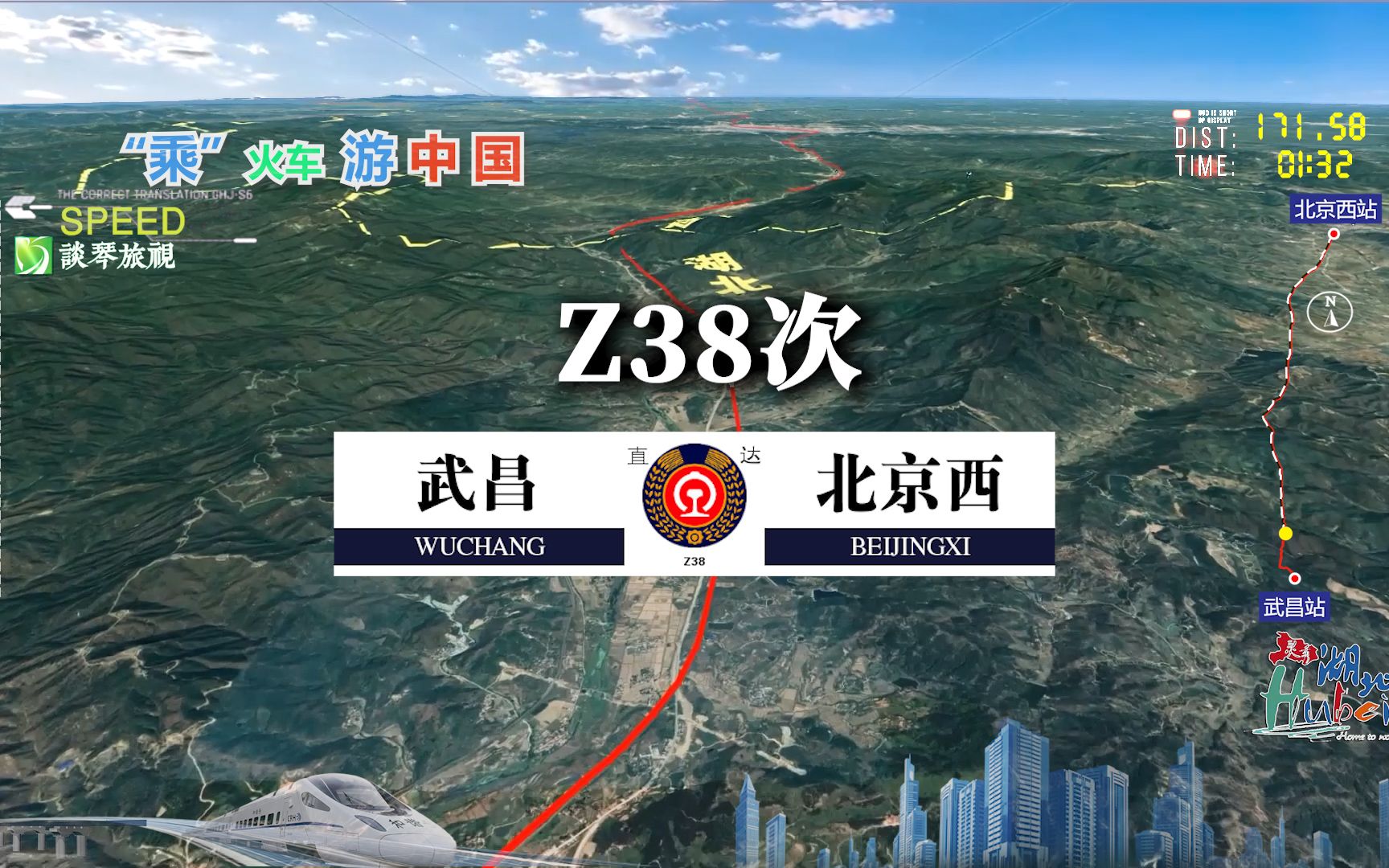 模拟z38次列车(武昌-北京西),全程1225公里,中途不停靠