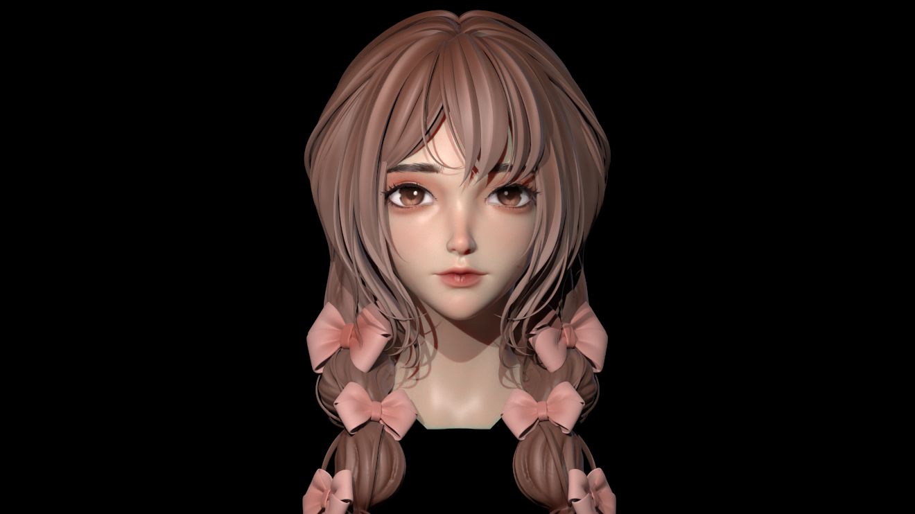 【zbrush雕刻】风格化角色头部模型雕刻,头发雕刻技巧|掌握五官比例