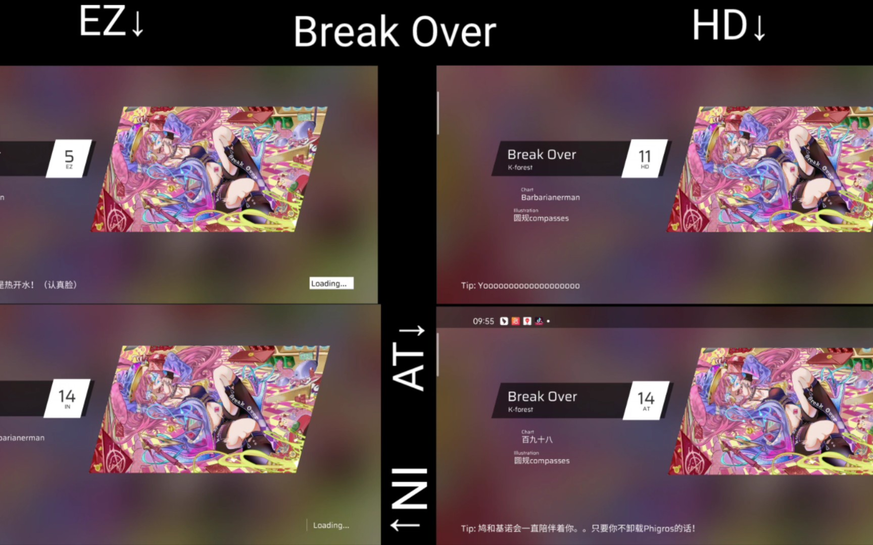 [图]『Phigros同屏大对比』不同难度的Break Over有什么不同，哪个又最难呢