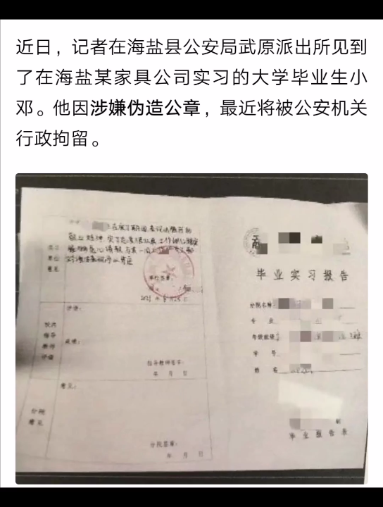 为让实习成绩更“好看” 大学生伪造公章被拘哔哩哔哩bilibili