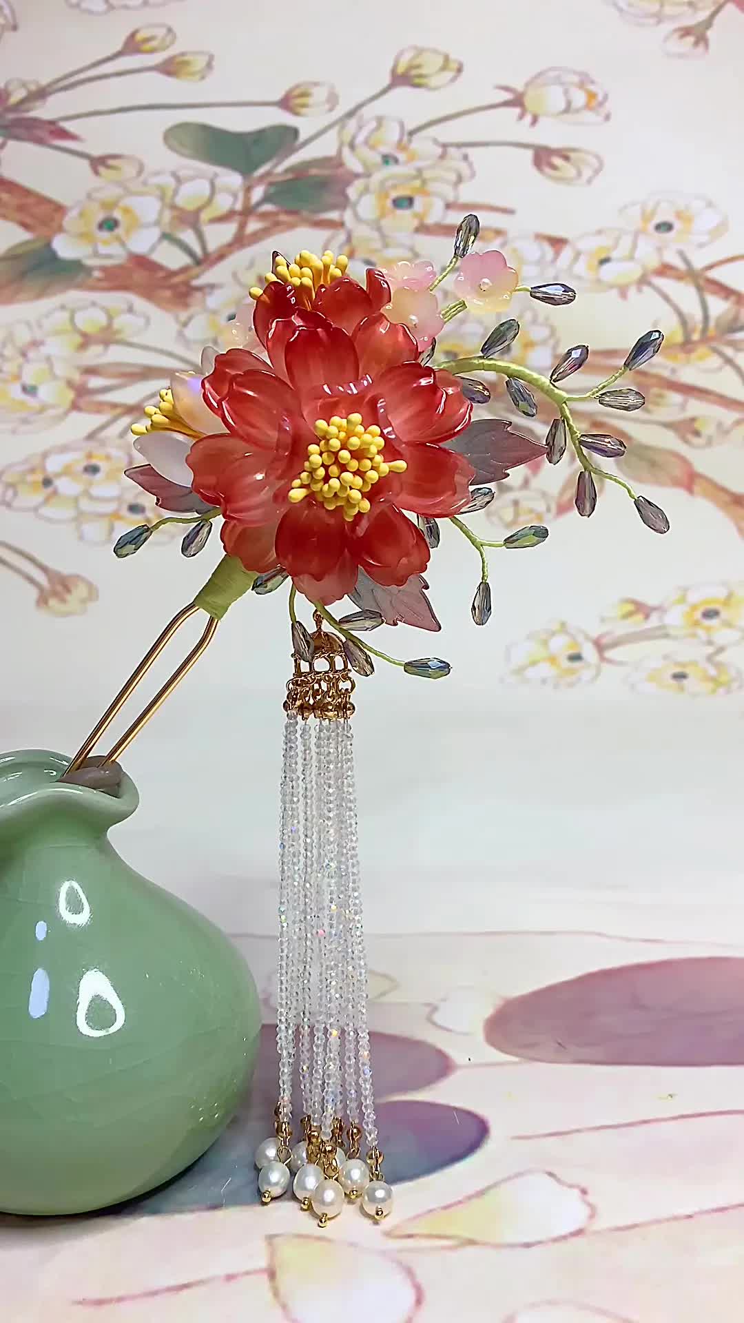 手作琉璃花发钗