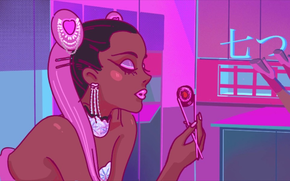 【procreate】扁平画风插画板绘—a妹7 rings原创