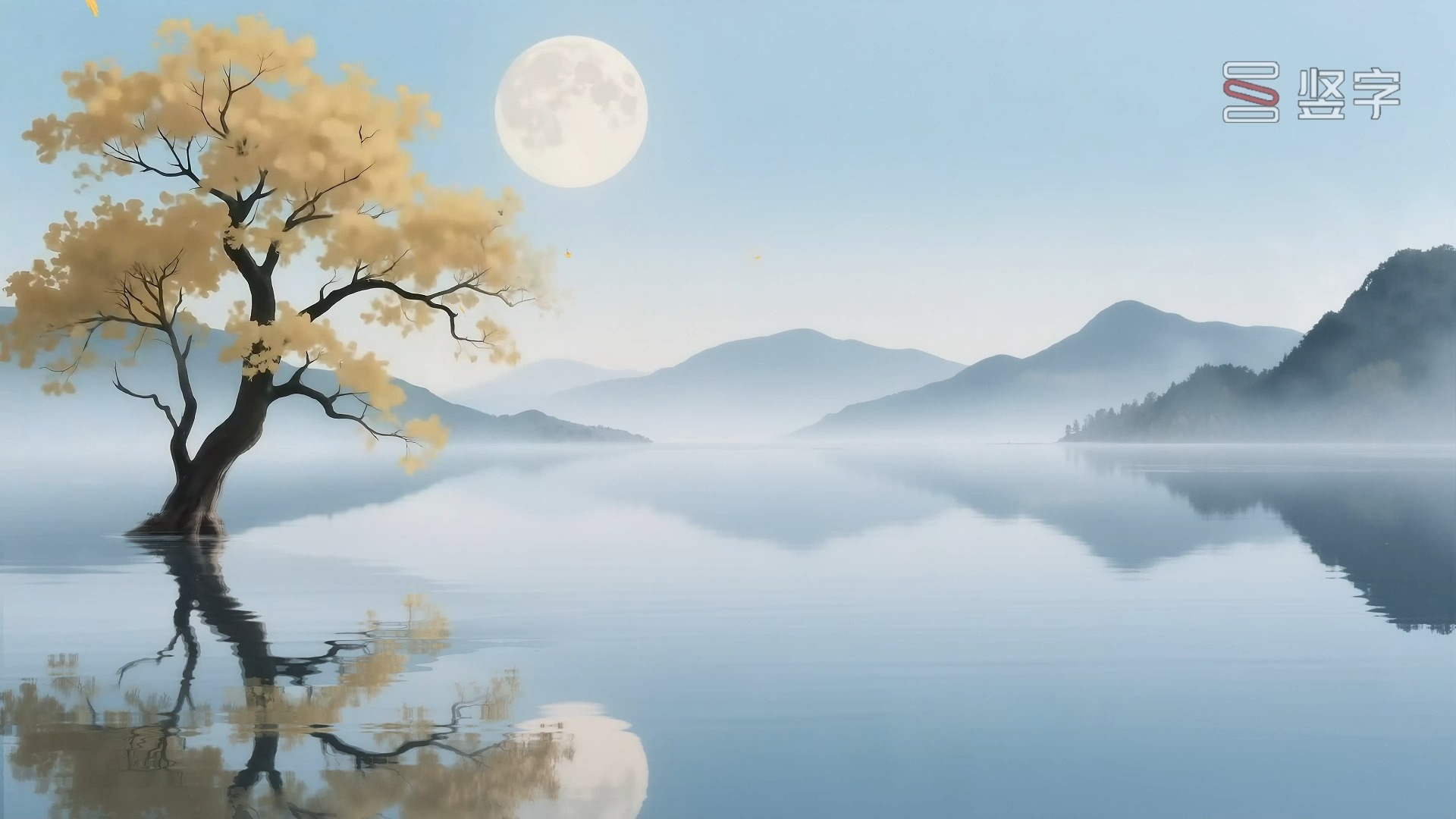 秋天水墨山水背景视频素材