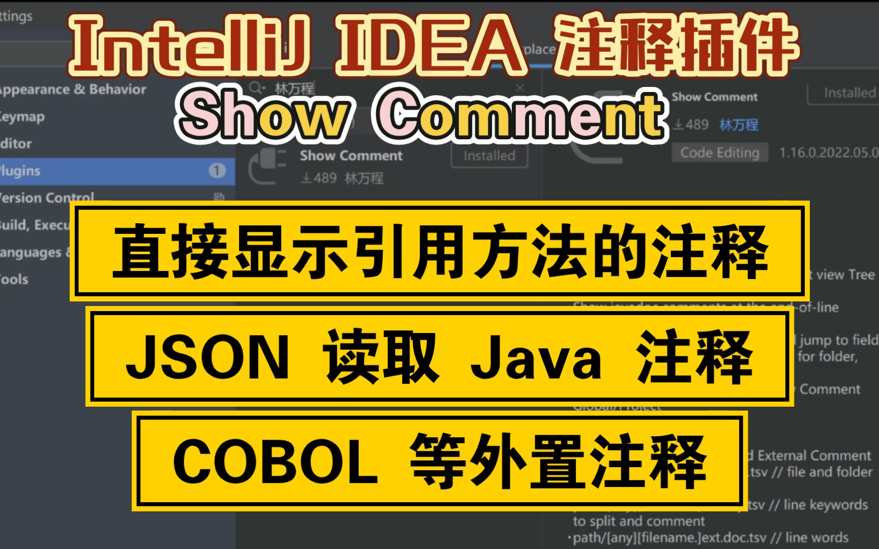 IntelliJ IDEA 注释插件,在文件树、行末、json显示文档注释,实现中文对照阅读代码,支持外挂注释用于COBOL等 Show Comment哔哩哔哩bilibili