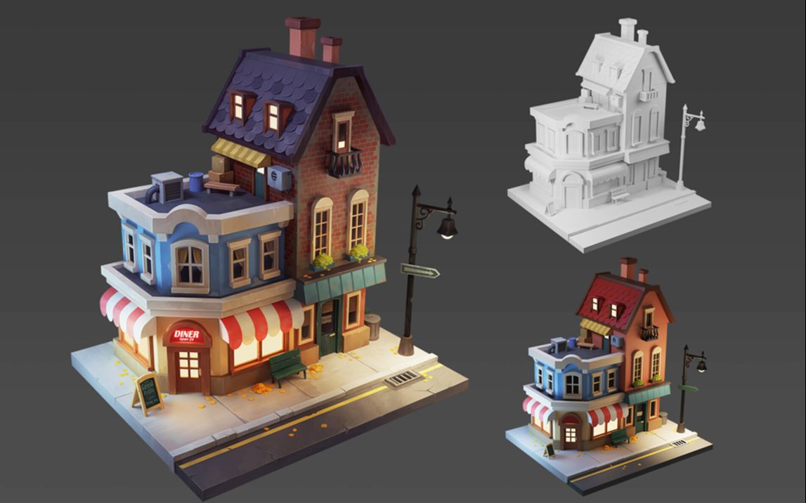 3dmax建模:次世代卡通小楼房制作,零基础建模案例讲解