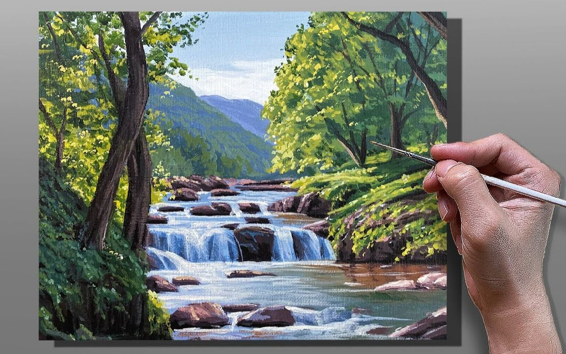 【丙烯画】【绘画教程】小瀑布How to Paint Rocky Stream Waterfall Correa Art哔哩哔哩bilibili