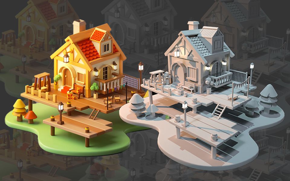 【3dmax建模】超简单卡通场景小屋,0基础新手3d建模案例