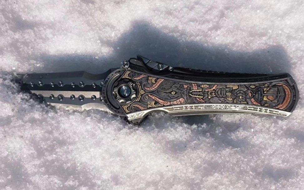 创生开甲折刀雕刻镶嵌版本