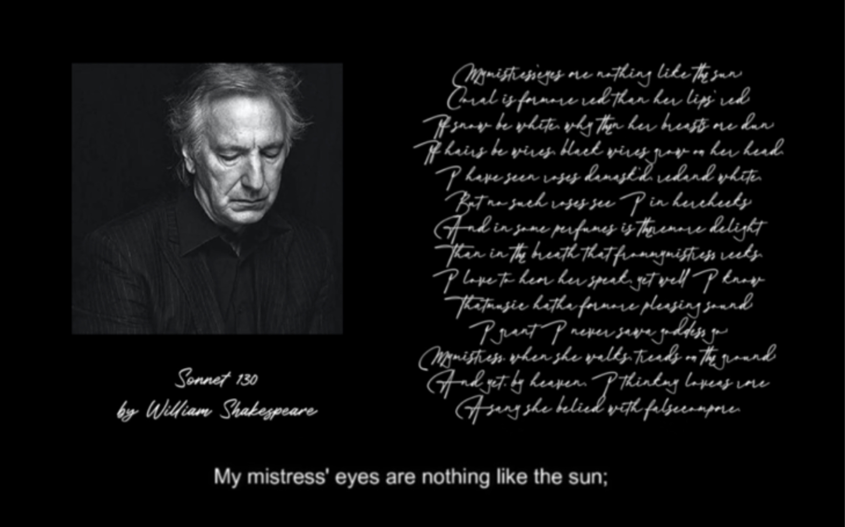 [图]【双语字幕】艾伦·里克曼朗诵莎士比亚十四行诗（Alan Rickman/LT/《Sonnet 130/William Shakespeare》）｛蓝狮子字幕组｝