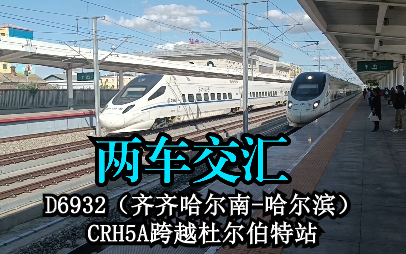 两车交汇 D6933(哈尔滨齐齐哈尔)CRH5A驶入杜尔伯特站 D6932(齐齐哈尔南哈尔滨)CRH5A跨越杜尔伯特站哔哩哔哩bilibili