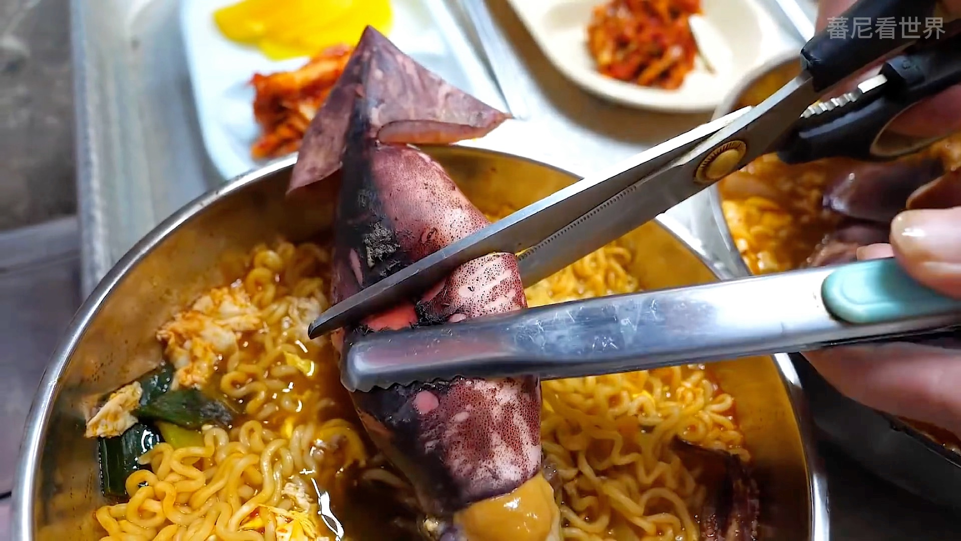 清晨刚刚打捞回来的新鲜鱿鱼,搭配泡面,做一碗美味的鱿鱼拉面