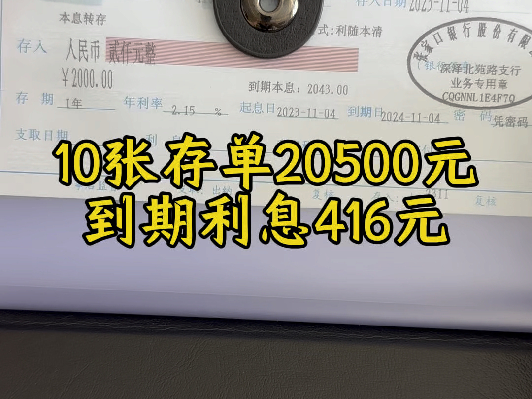 每个月都跑银行存定期存单,辛辛苦苦攒了10张存单,利息只有416元,虽然不多,但本金攒下了2万多#强制储蓄 #存钱 #存单夹哔哩哔哩bilibili