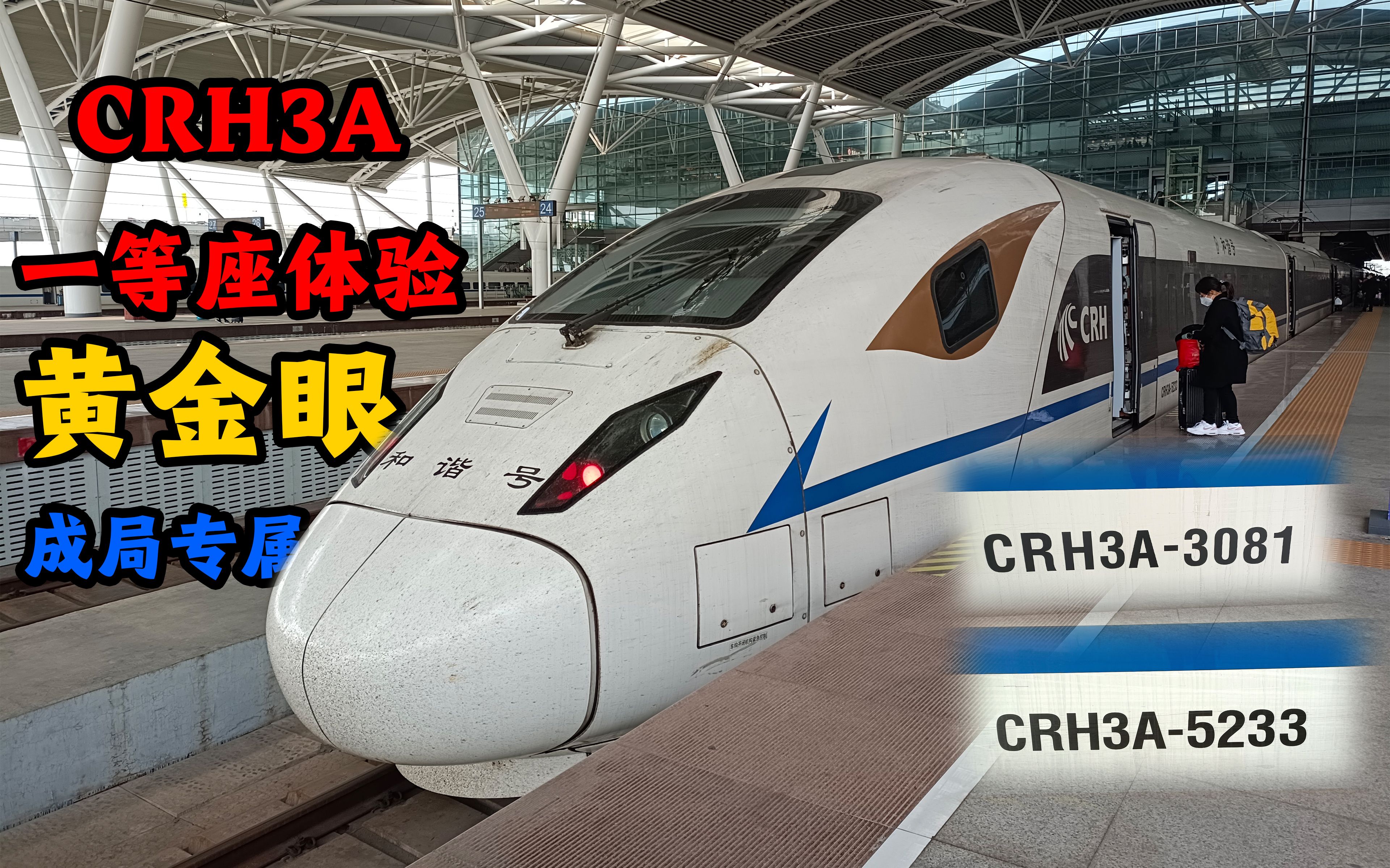 [图]【铁路vlog】成都铁路局专属的“黄金眼”CRH3A一等座乘车体验，还遇上了CRH3A中的最小号3081？