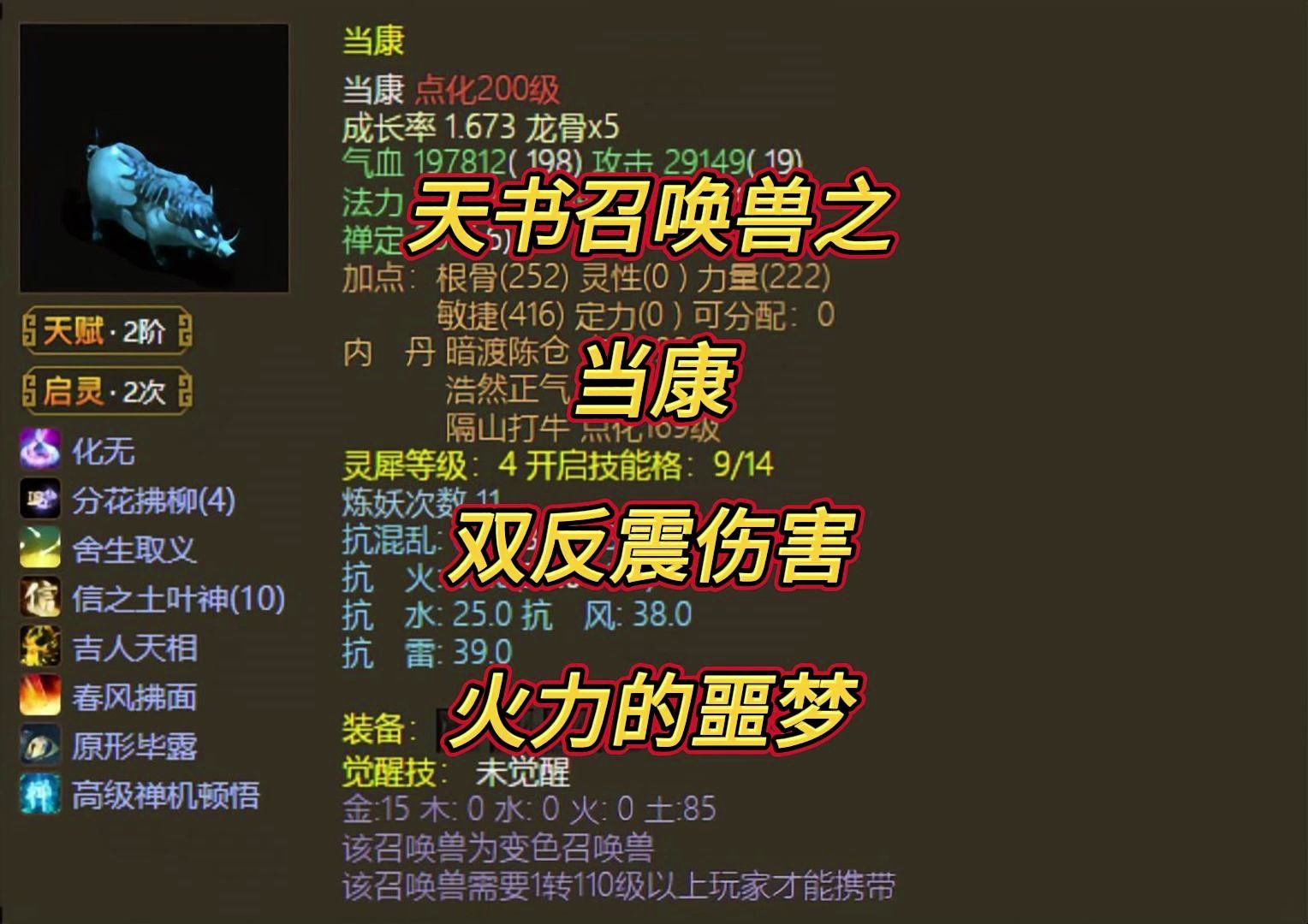 天书召唤兽之当康,它可以达到双反震伤害,是众多火力的噩梦!