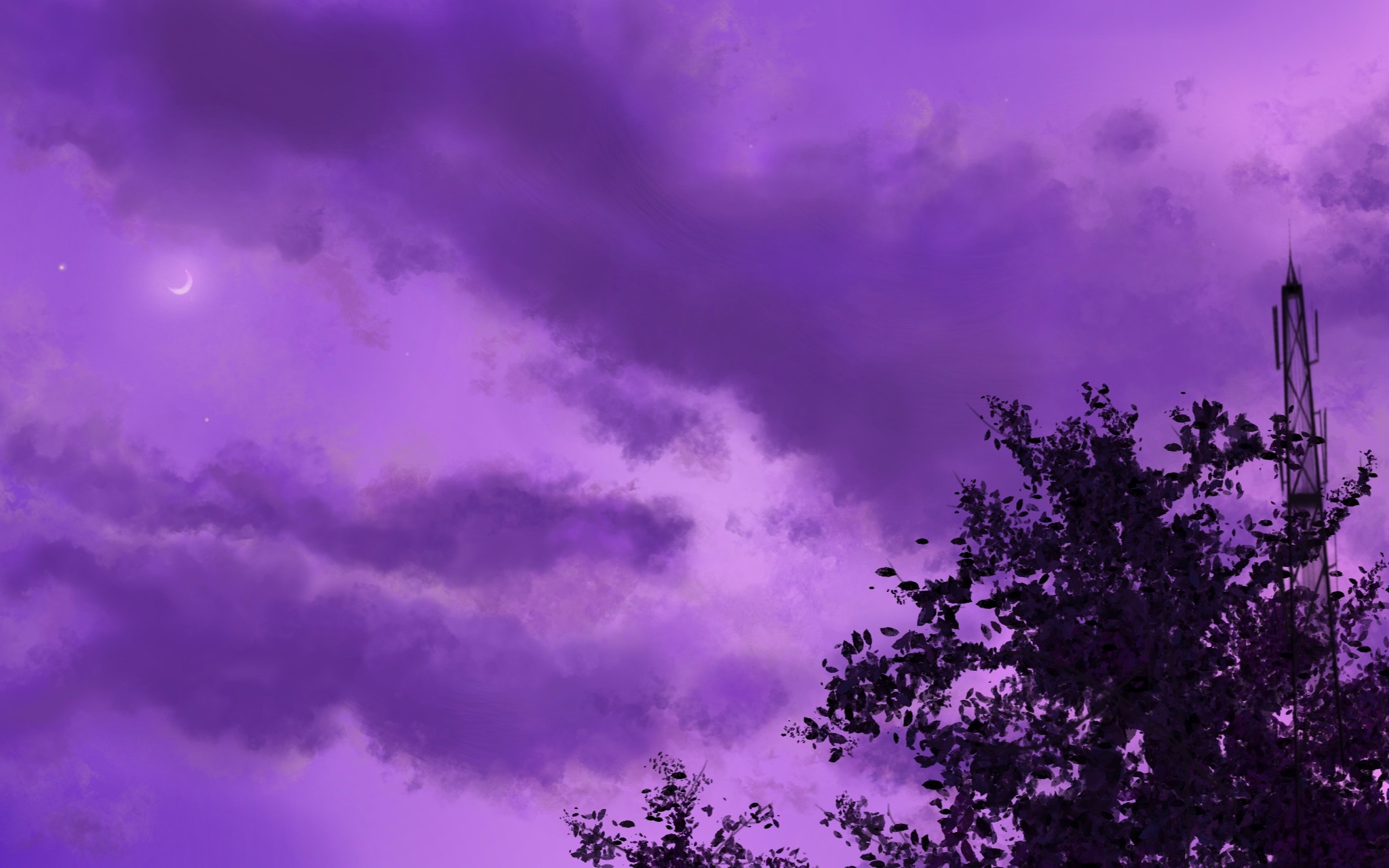 手绘#蓝紫色天空