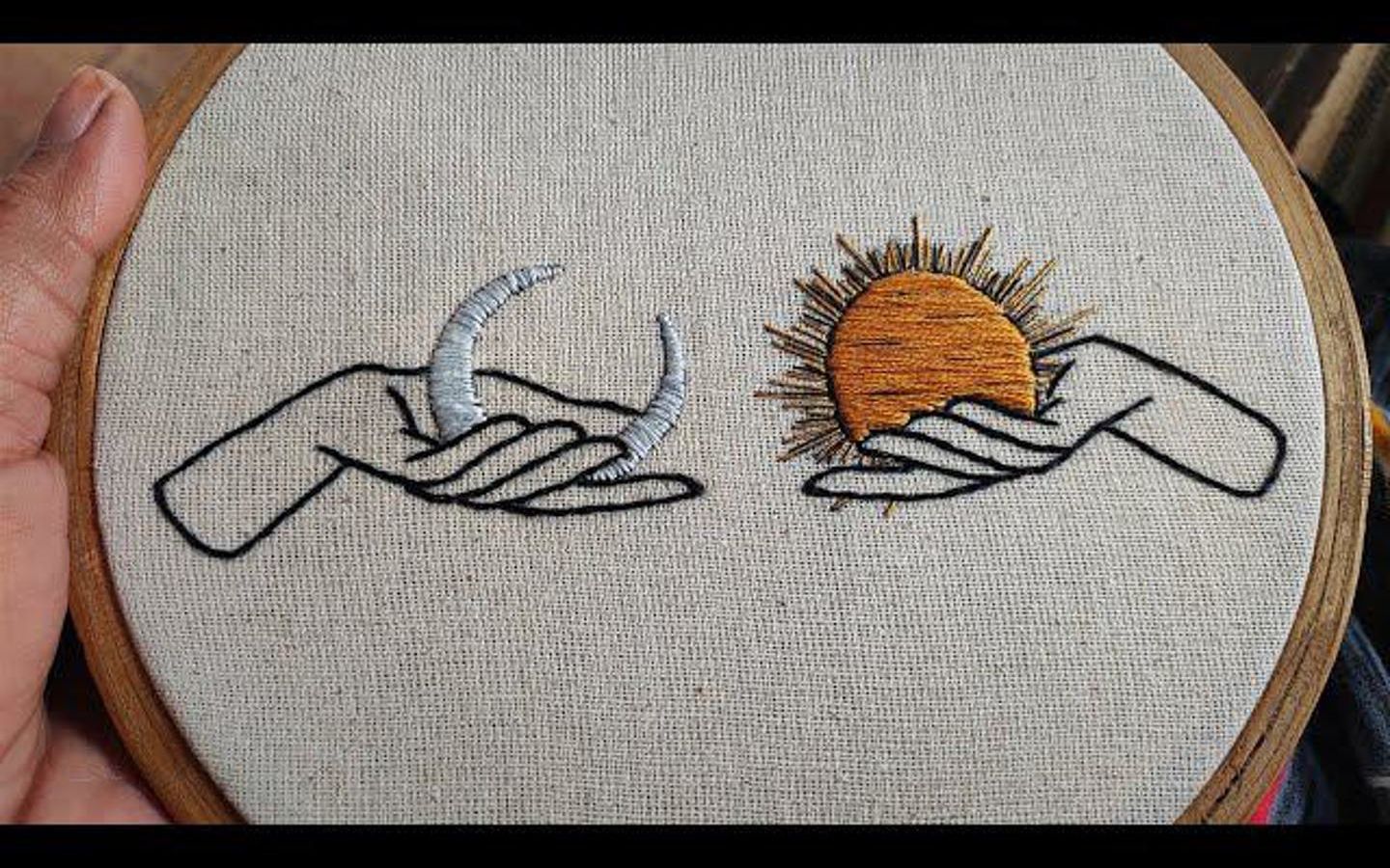 手工刺绣:初学者刺绣 lets explore的太阳和月亮刺绣