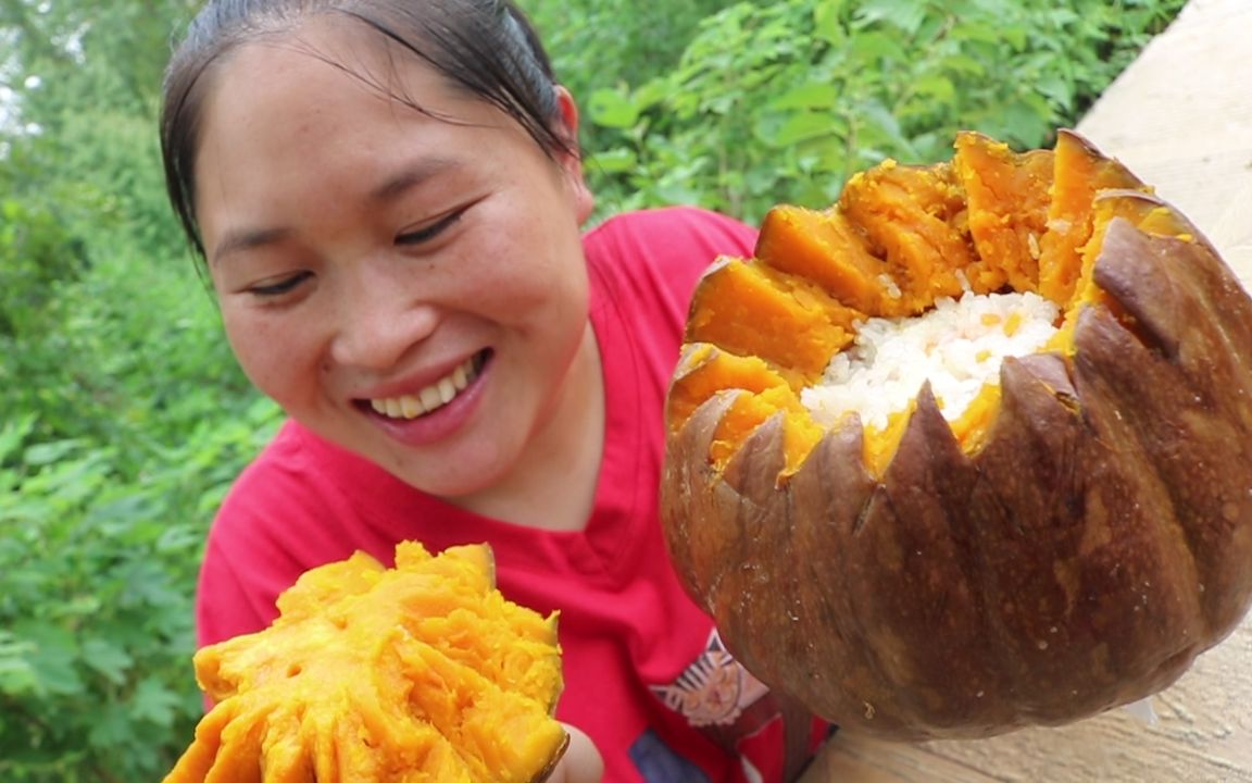 [图]胖妹做南瓜盅来解馋，香甜软糯，好看又好吃，胖妹：这次吃过瘾了