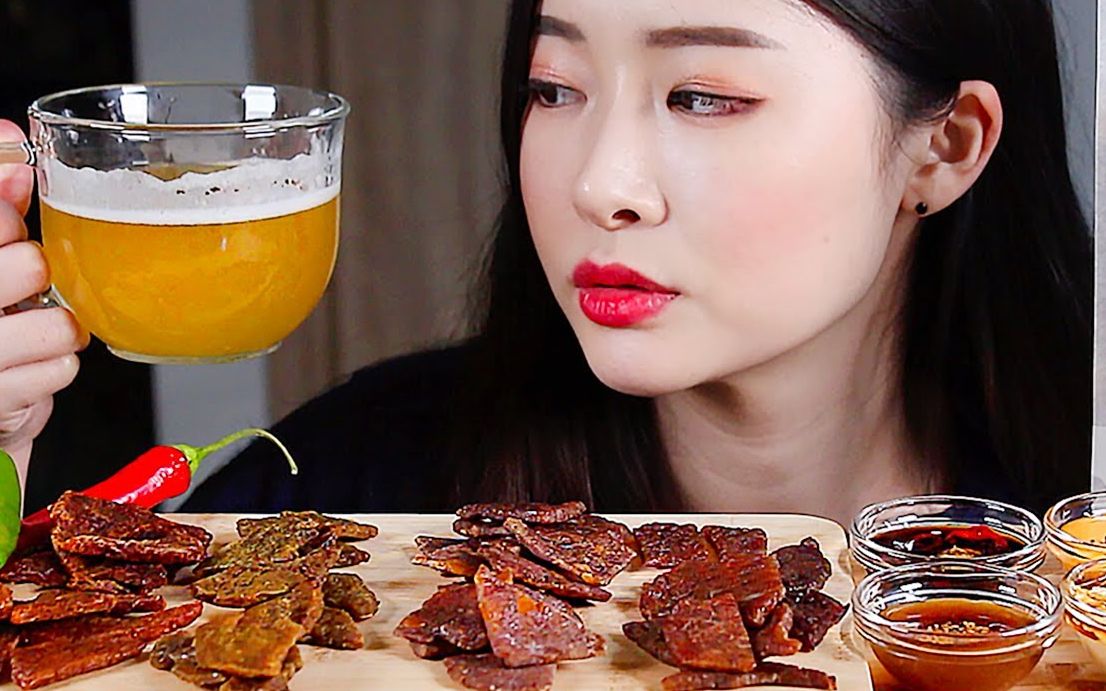 beef jerky beer mukbang eating show