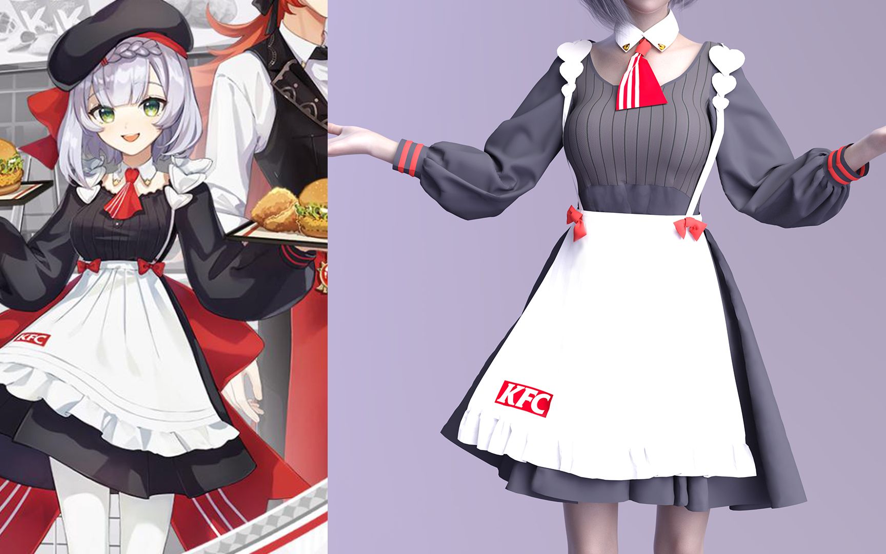 【原神】异世相遇,给美少女做一套原神kfc联动的诺艾尔小裙子