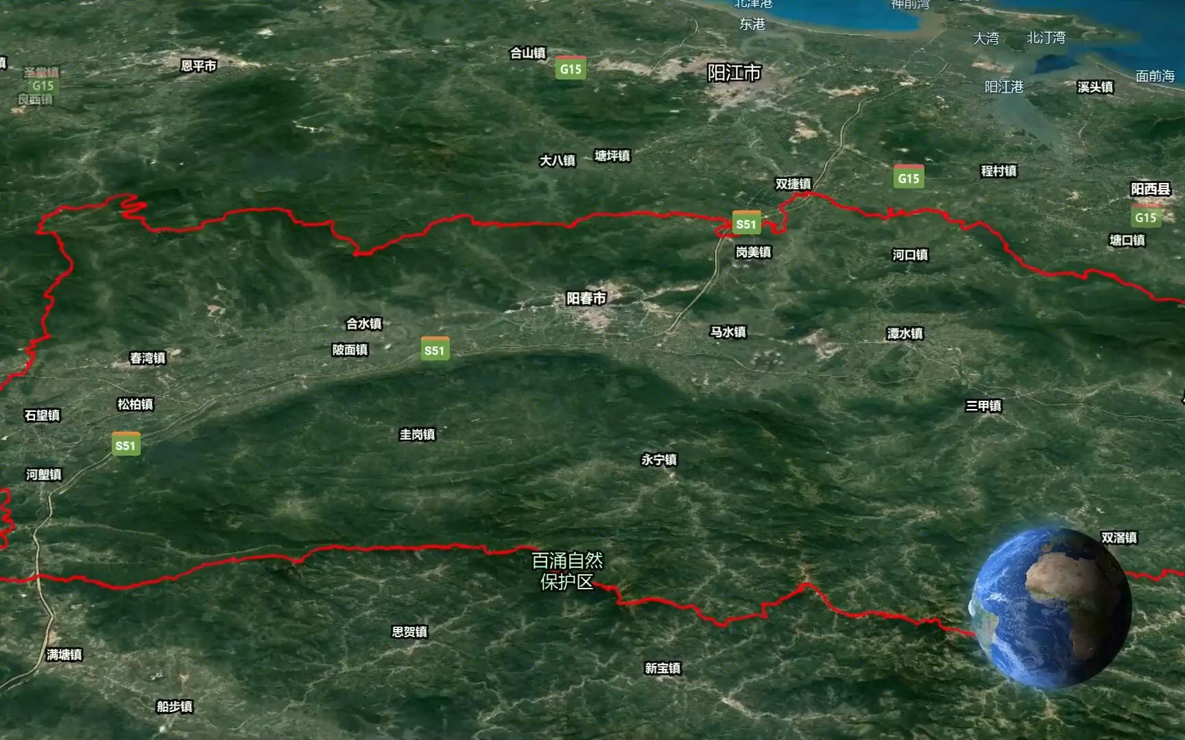 超清卫星地图看阳江市阳春市,这样震撼的景观你见过吗?太美了!