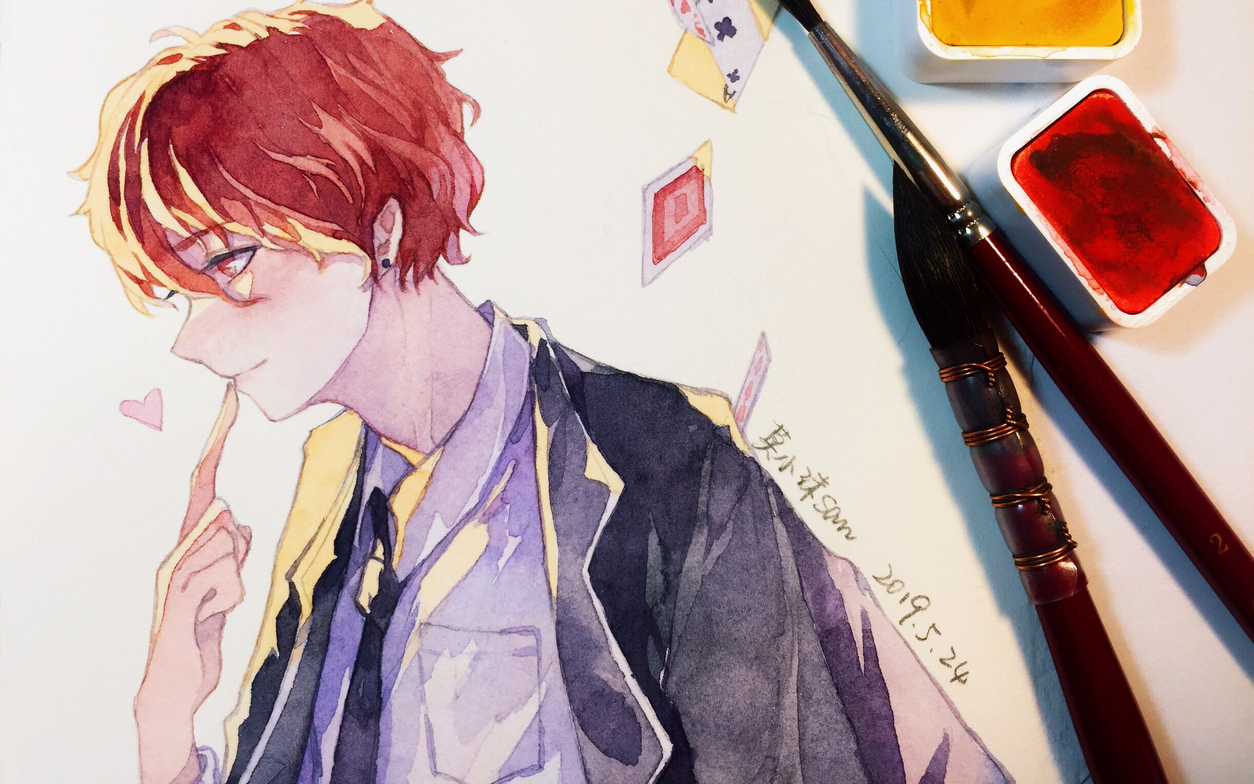 手绘水彩教你们画一个阳光美少年吧