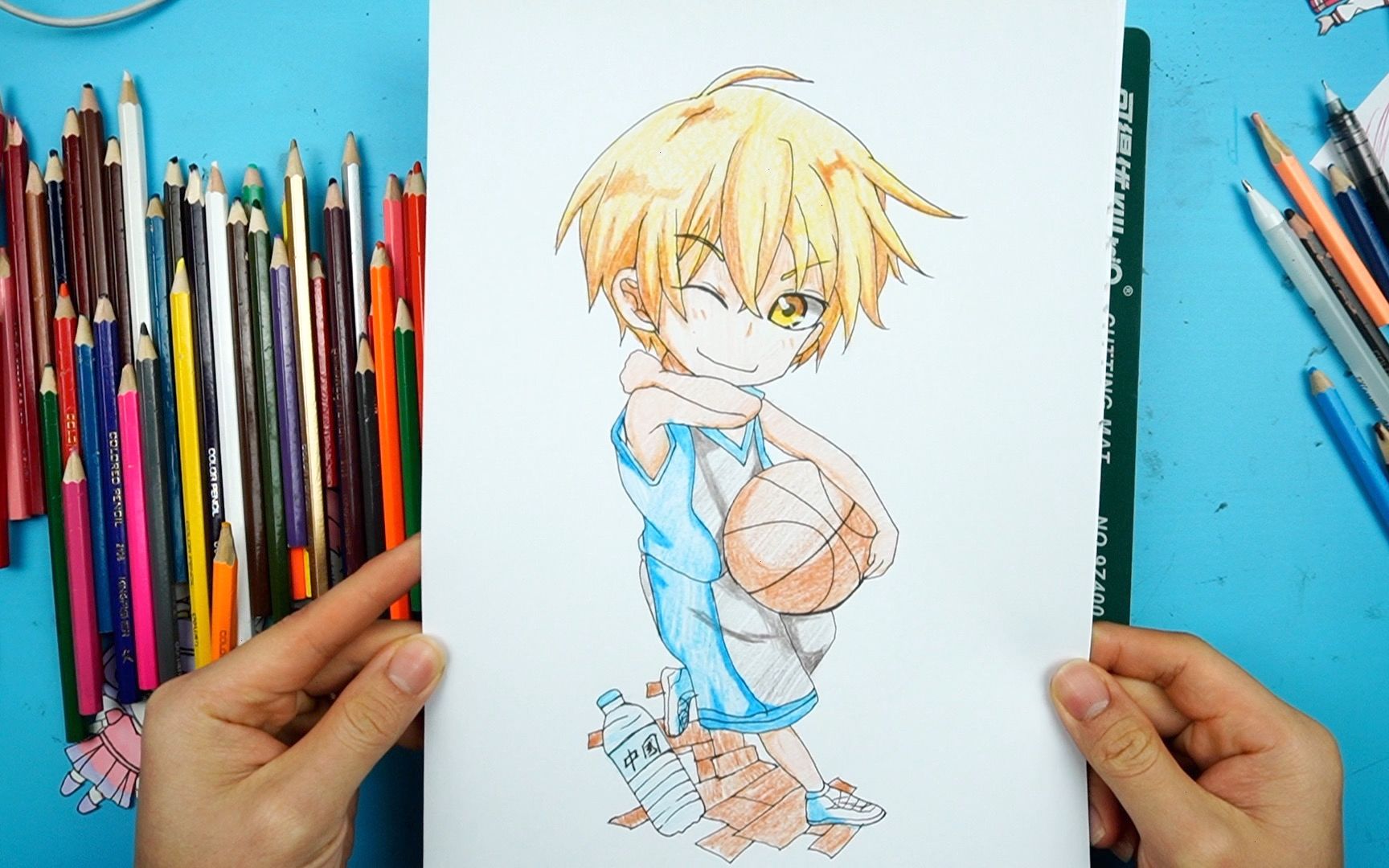 临摹黑子的篮球人物,q版黄濑凉太彩铅画