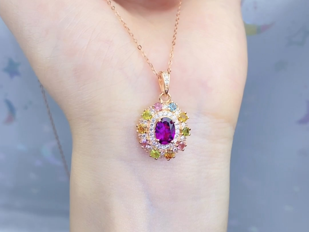 天然巴西紫牙乌3a全净体宝石级别时尚简约款吊坠99米带链子