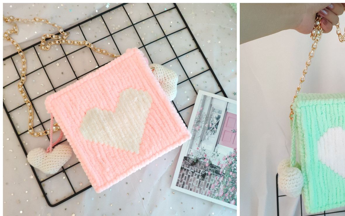 【芸妈手作a020】泫雅风冰条线网格包 爱心编织包 新手手工做包包教学