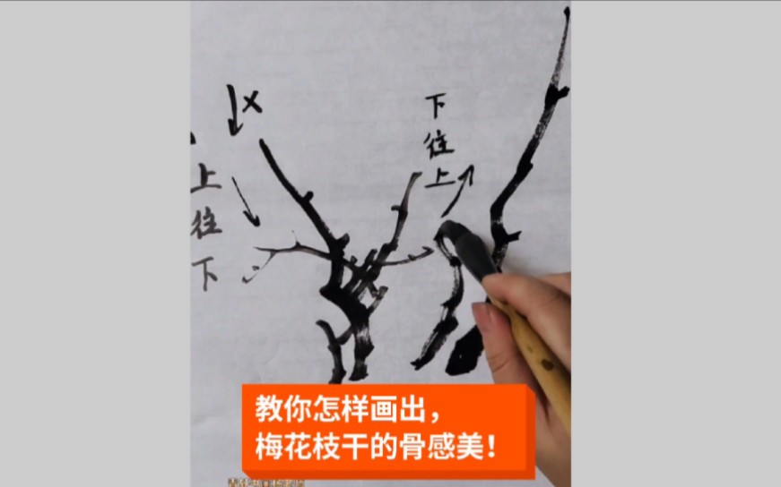 [图]慢动作讲解梅花枝干出枝画法，及怎样用笔跟调墨，值得收藏！