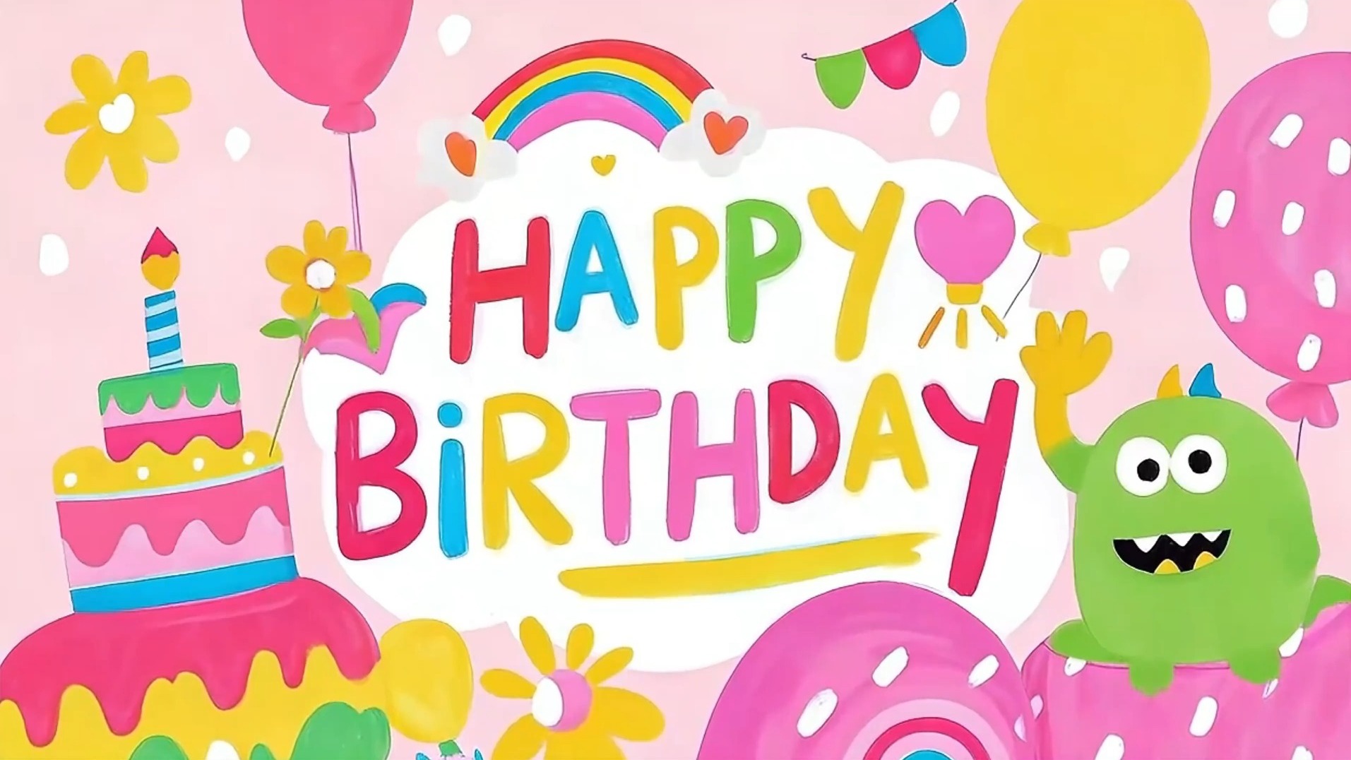 小怪物的惊喜派对庆生日快乐背景素材彩色气球烟花生日