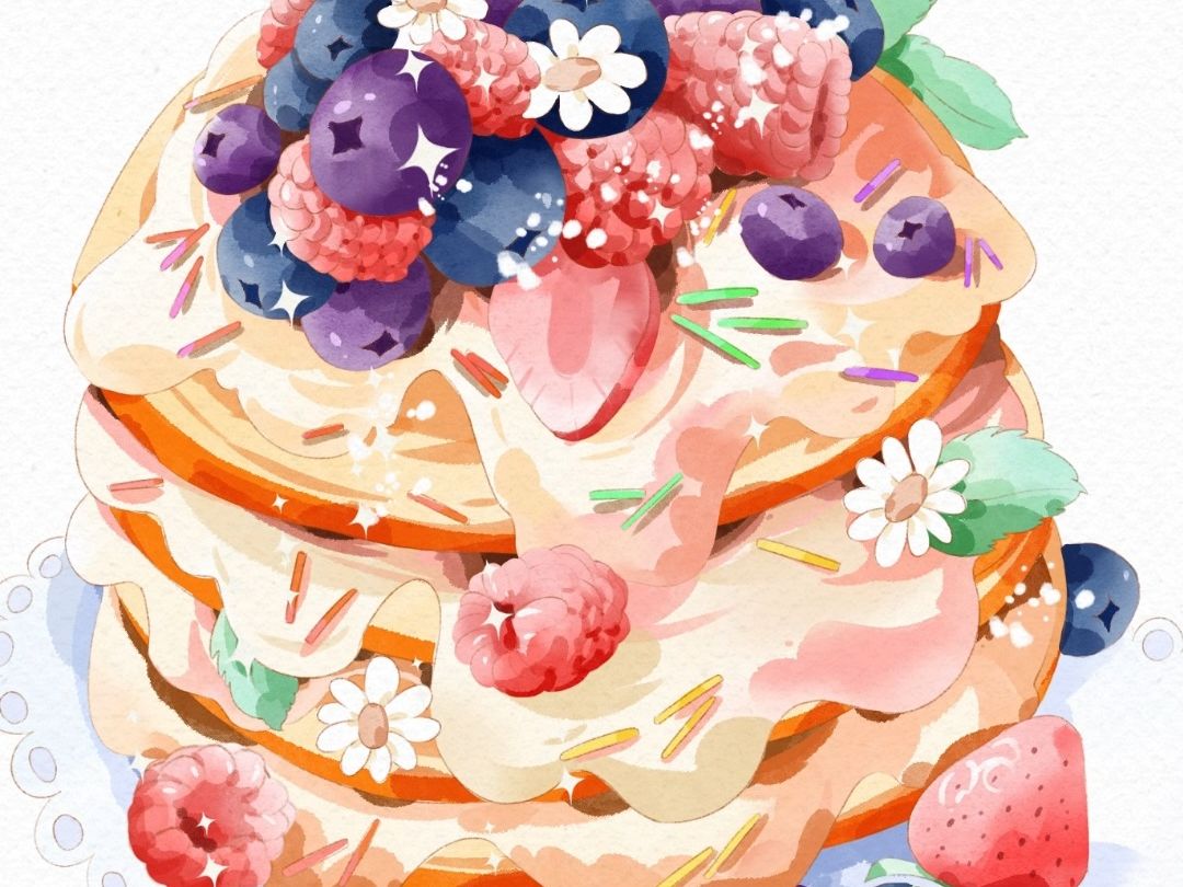 《水彩甜品》:蓝莓蛋糕的画法