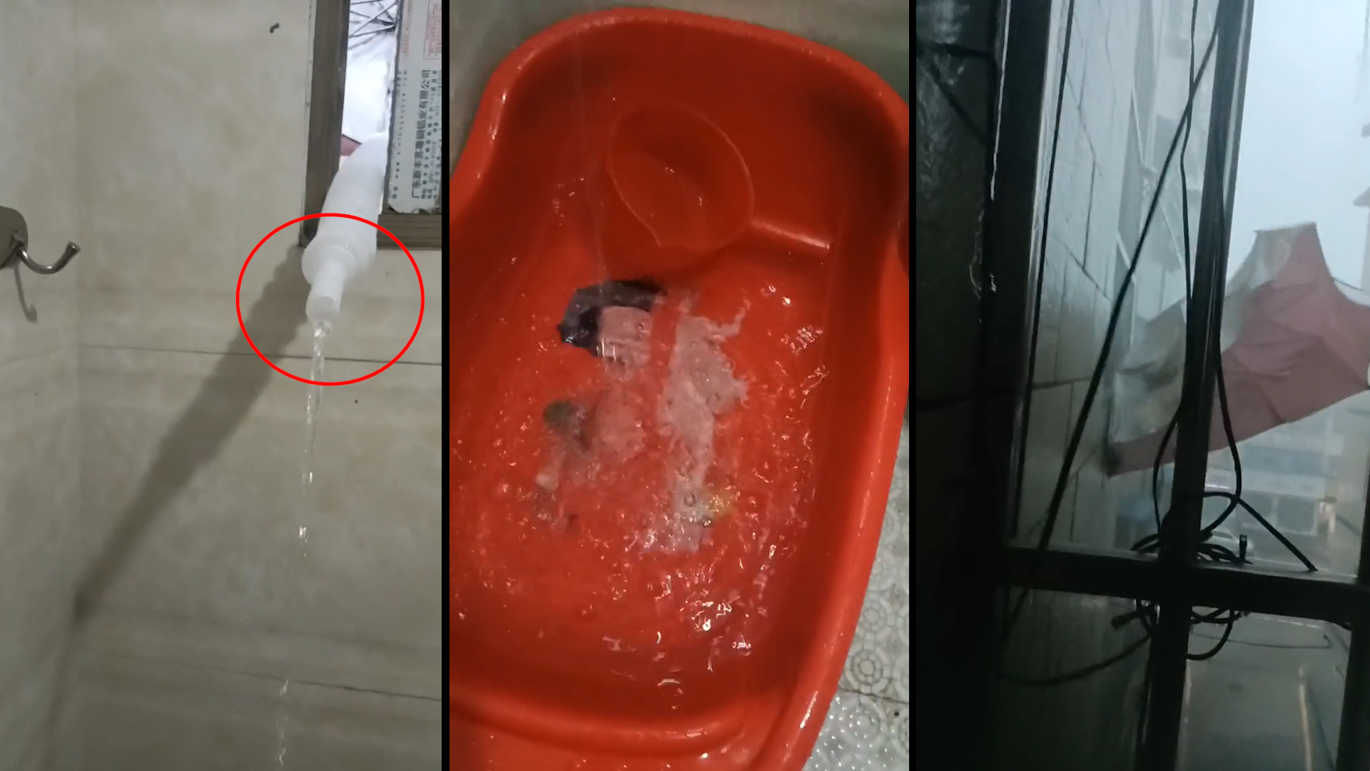 [图]广东发洪水致家中停水,男子机智用伞想接雨水用,暴风雨来临后悔了