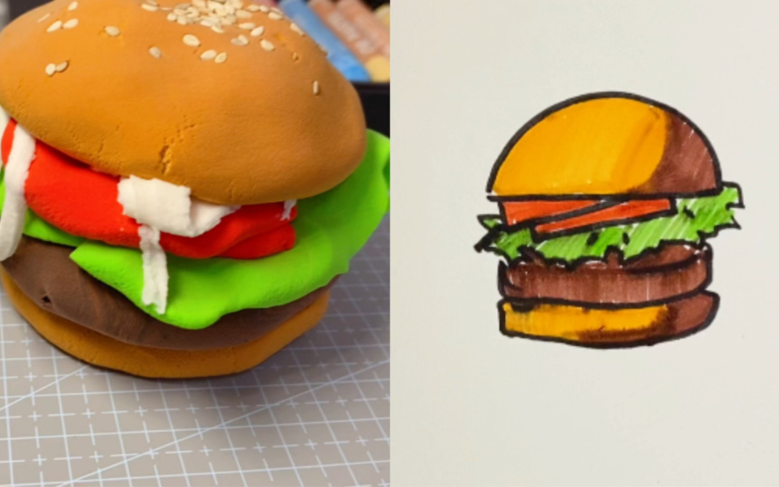 边玩超轻粘土边学汉堡简笔画