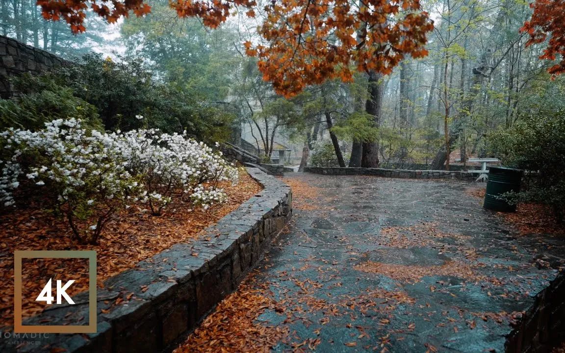 [图]雷雨中的大自然漫步，雨的声音-4K超高清风景-在乔治亚州斯通山的暴风雨中徒步行走视频