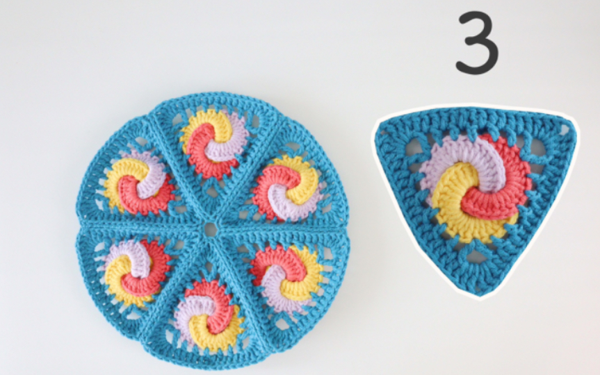 【钩针花片101】no.3环环相套的三角形钩织花片教程