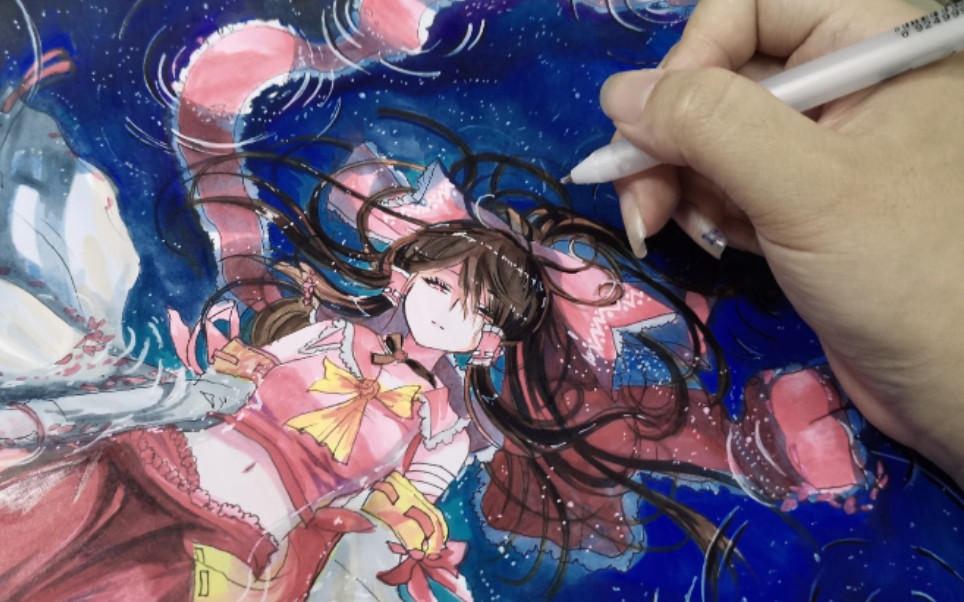 【马克笔手绘】挑战以前从未想过临摹的泡水灵梦