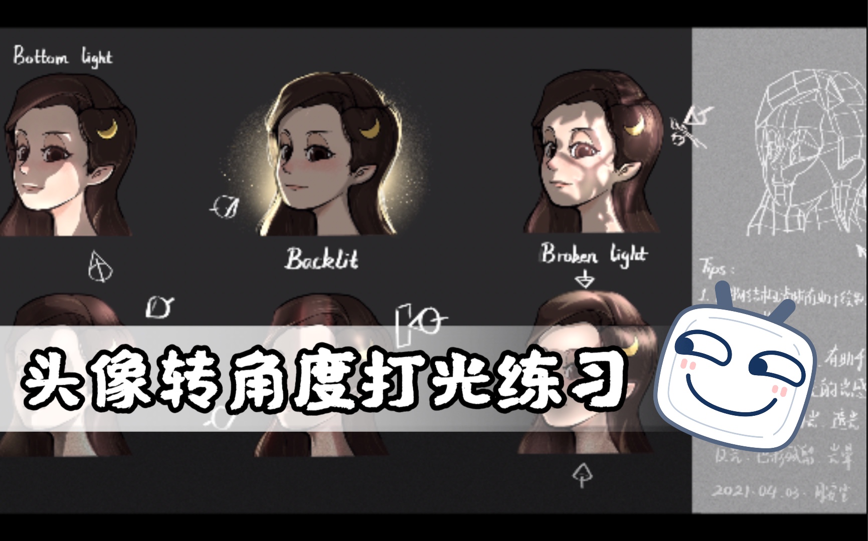 [绘画]头像转角度打光练习——练习向哔哩哔哩bilibili