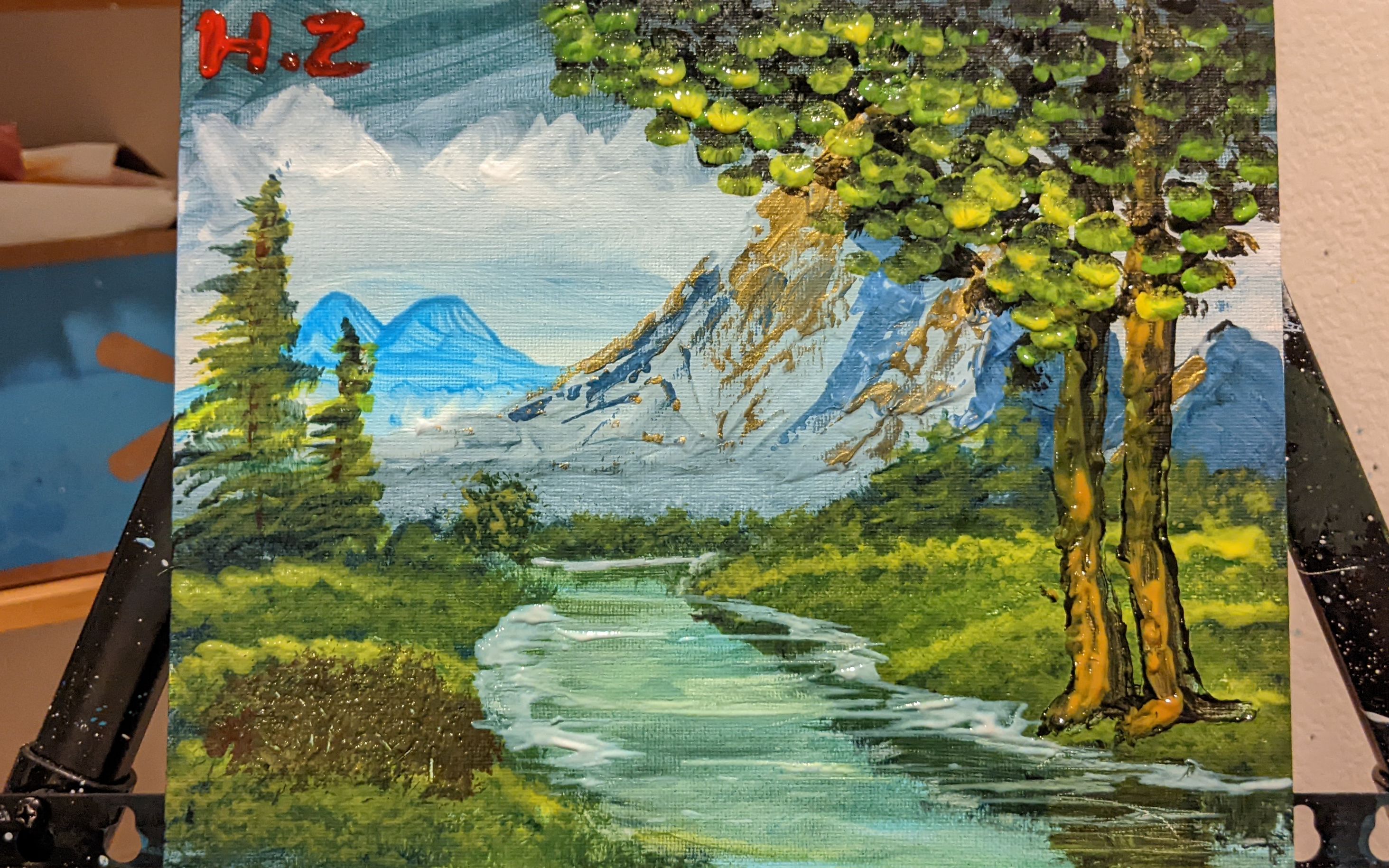 油画-山间小溪(小捣蛋学油画)