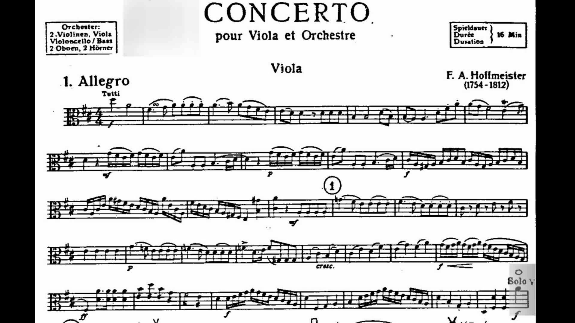 【曲谱同步】霍夫曼斯特 - d大调中提琴协奏曲 (包含华彩部分)