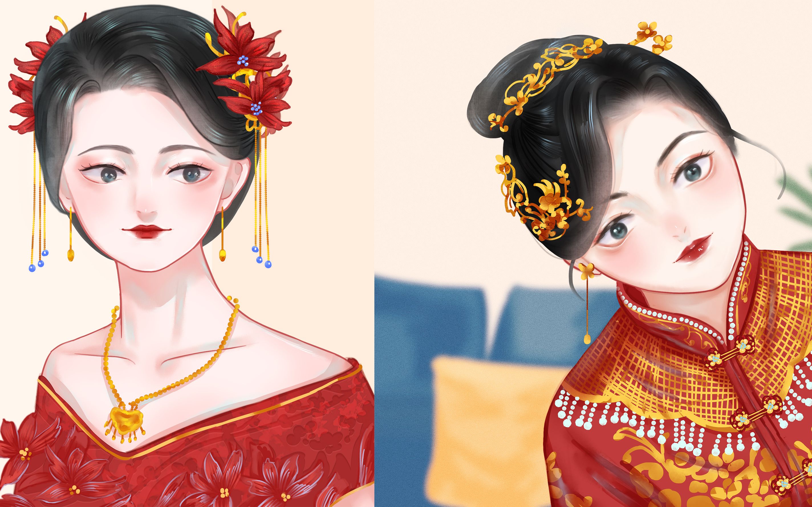 给小姐姐画红妆头像[绘画过程]