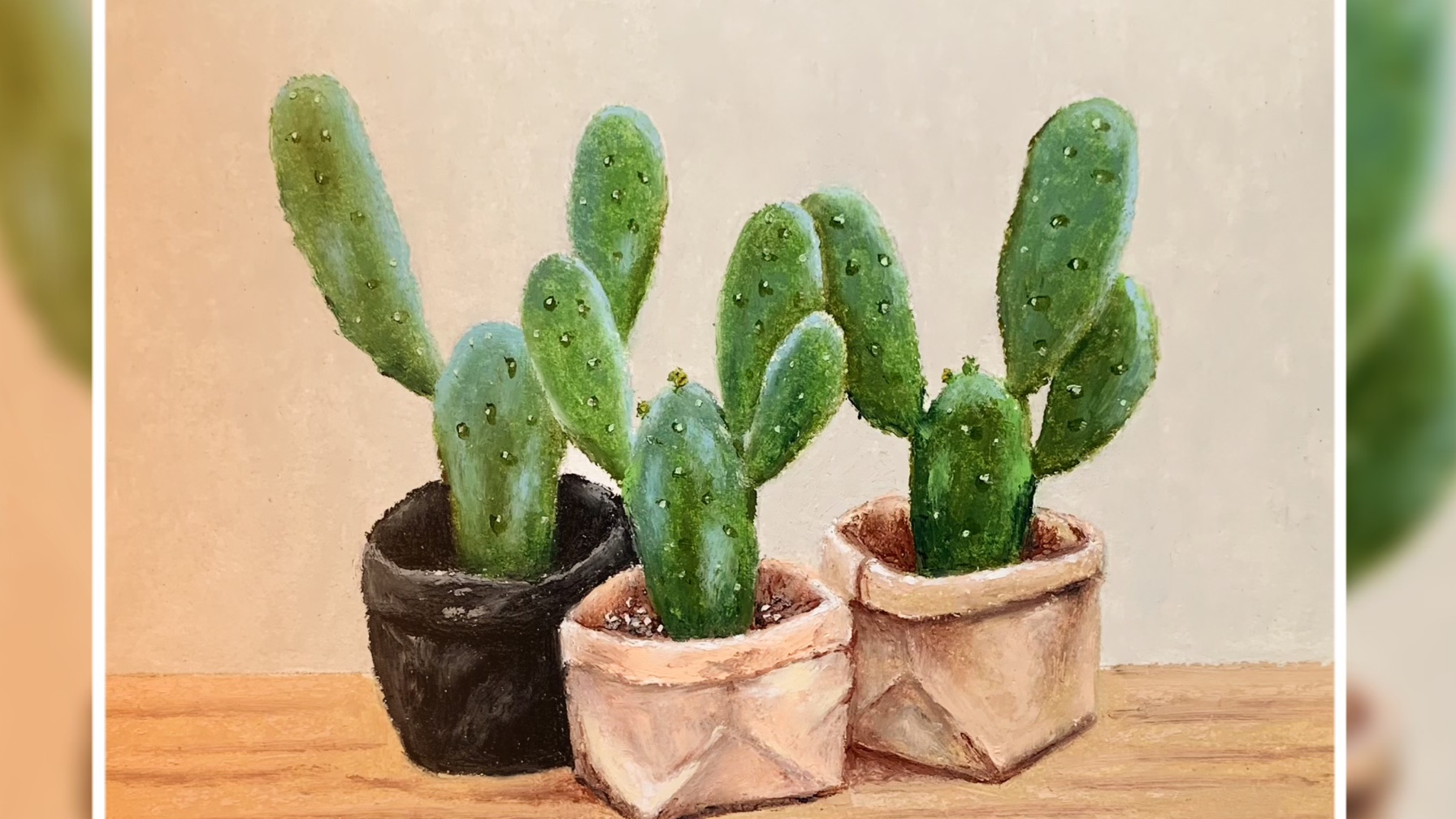 油画棒 手绘台历一月仙人掌